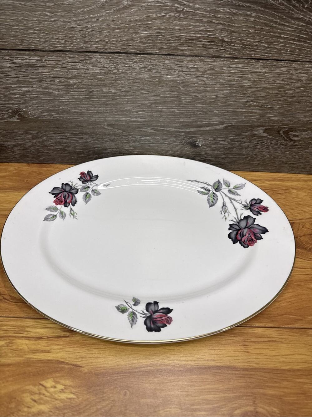 Royal Albert Masquerade 15" Oval Serving Platter Red Black Rose England